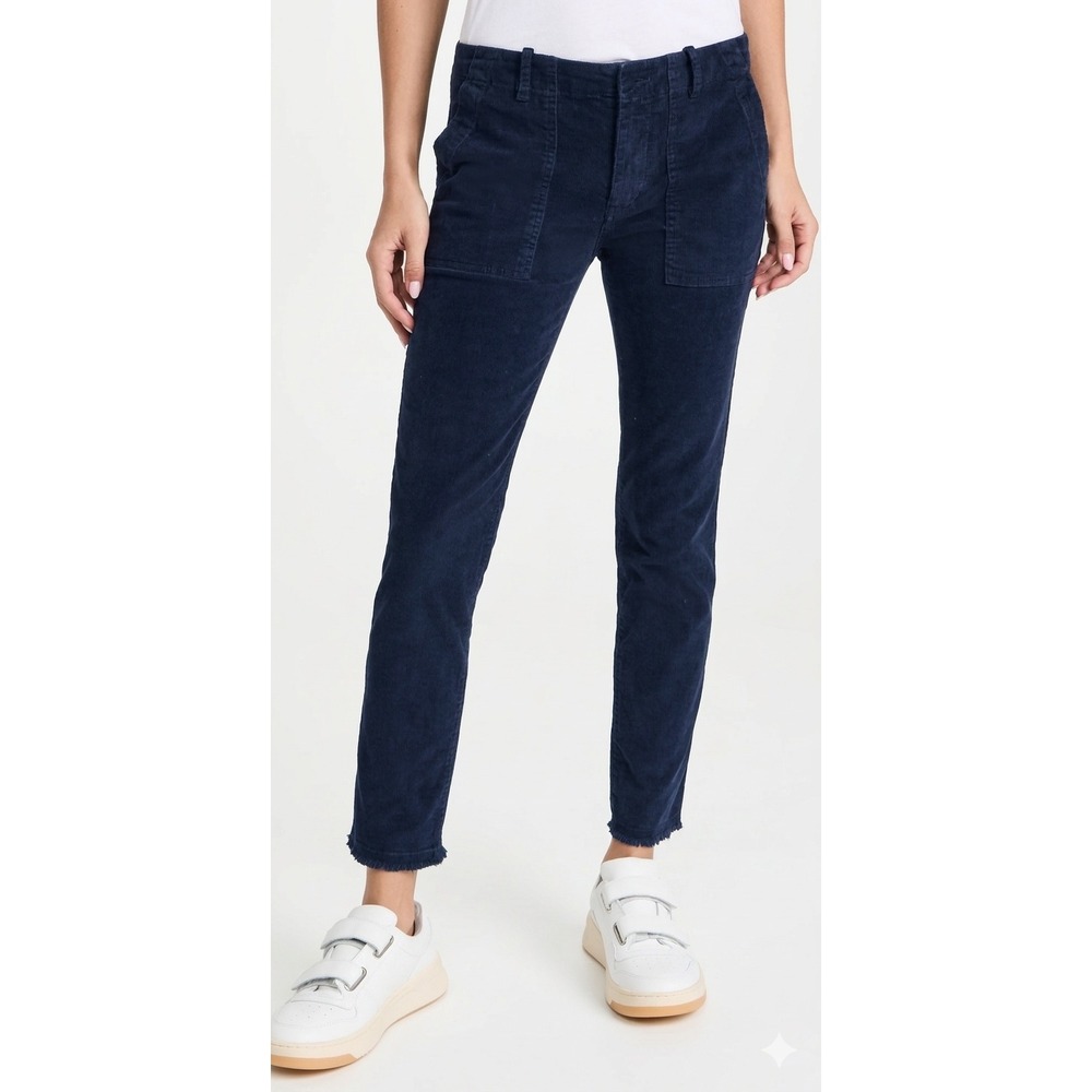 NILI LOTAN Jenna Corduroy Pants Navy Blue Women Size 0 Casual Frayed Hem Trouser